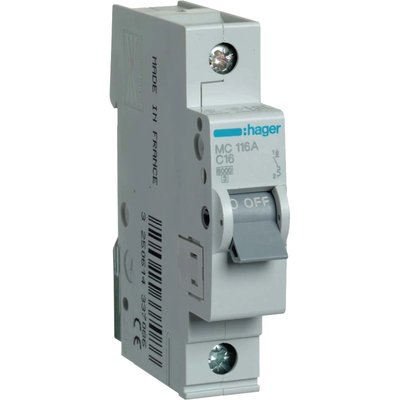 Автоматичний вимикач Hager In=16А «C» 6kA MC116A Hager In=16А «C» 6kA MC116A фото