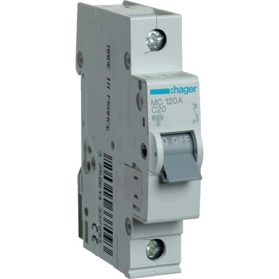 Автоматичний вимикач Hager In=20А «C» 6kA MC120A Hager In=20А «C» 6kA MC120A фото