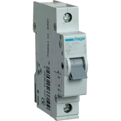 Автоматичний вимикач Hager In=25А «C» 6kA MC125A Hager In=25А «C» 6kA MC125A фото