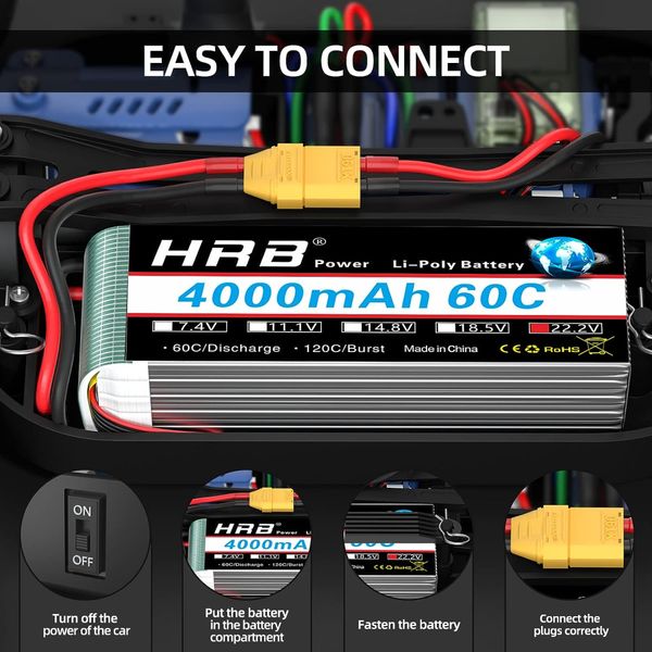 Аккумулятор для дрона HRB_ Lipo 6s 22.2V 4000mAh 60C Battery XT60 Plug (HR-4000MAH-6S-60C-XT60) 100309464 фото