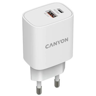 Мережевий зарядний пристрiй Canyon H-08 white (QC18W/PD 20W) Canyon H-08 white (QC18W/PD 20W) фото